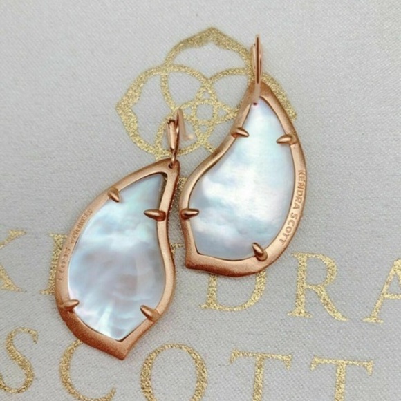 NEW Kendra Scott TULIP Silver Gold Rose Gold Pave Mother of Pearl Drop Earrings - Picture 9 of 12